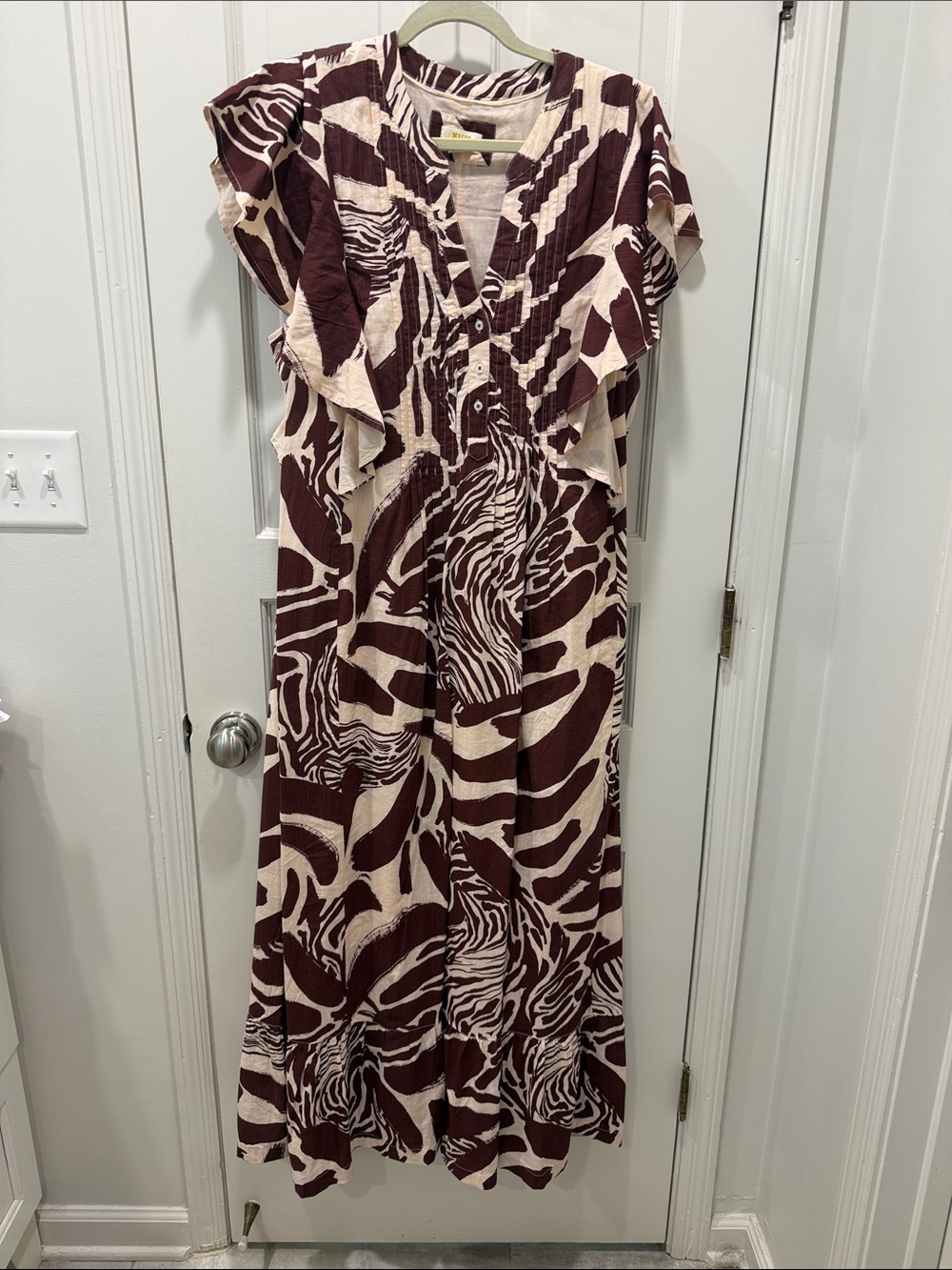 Maeve by Anthropologie Burgundy and Cream Zebra-Print Maxi Dress